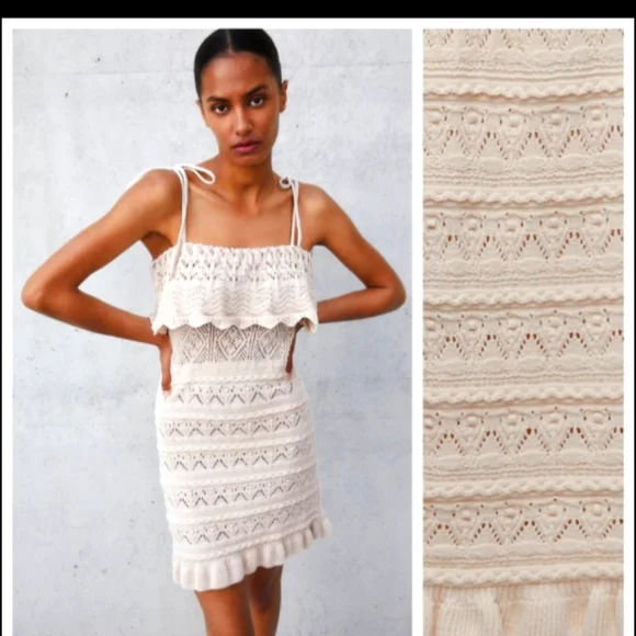crochet mini dress zara White Crochet Lace Spaghetti Strap Mini Dress